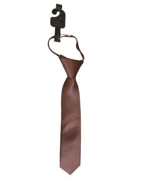 Jacob Alexander Boy's 11" Pretied Solid Color Zipper Tie - Brown